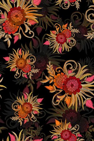 黑底花卉印花华亿平台图片