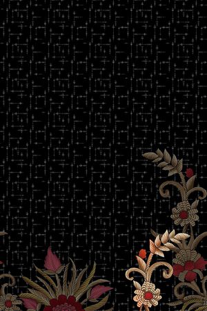 黑底花卉印花华亿平台图片