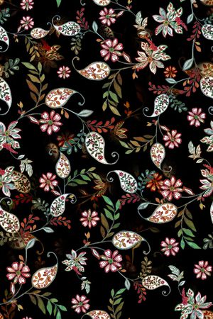 黑底花卉印花华亿平台图片