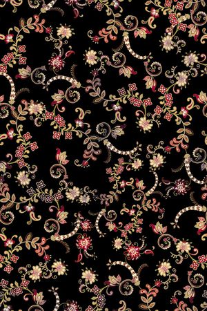 黑底花卉印花华亿平台图片