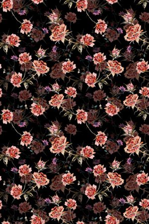 黑底花卉印花华亿平台图片