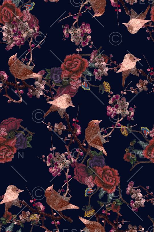 花鸟印花华亿平台图片