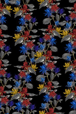 黑底花卉印花华亿平台图片