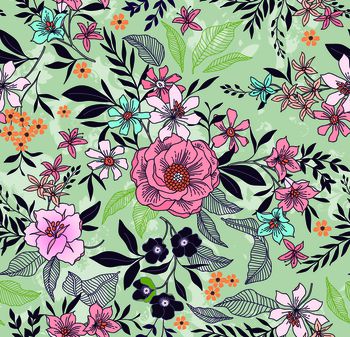 手绘大花印花华亿平台图片