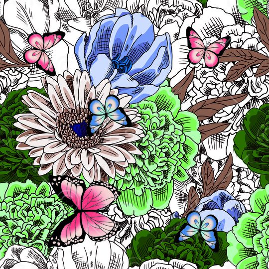 花卉蝴蝶印花华亿平台图片