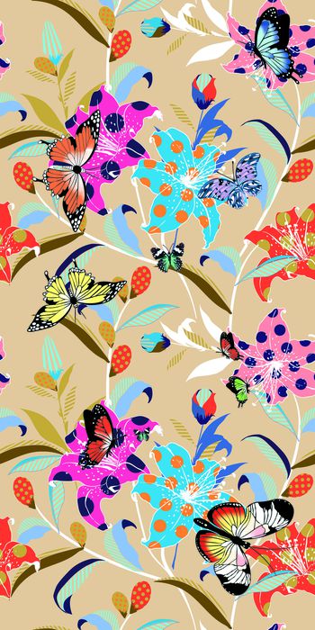 花卉蝴蝶印花华亿平台图片