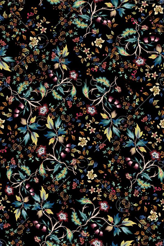 黑底花卉印花华亿平台图片