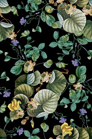 黑底花卉印花华亿平台图片