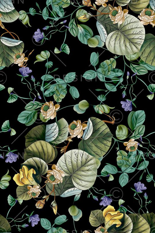 黑底花卉印花华亿平台图片