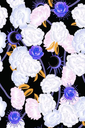 黑底花卉印花华亿平台图片