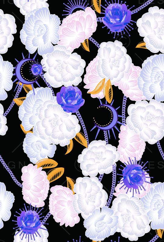 黑底花卉印花华亿平台图片