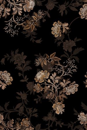 黑底花卉印花华亿平台图片