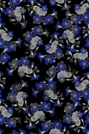 黑底花卉印花华亿平台图片