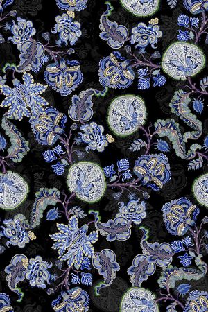 黑底花卉印花华亿平台图片