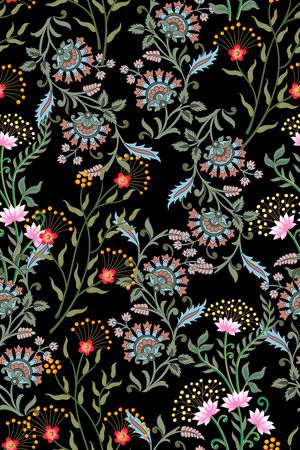 黑底花卉印花华亿平台图片