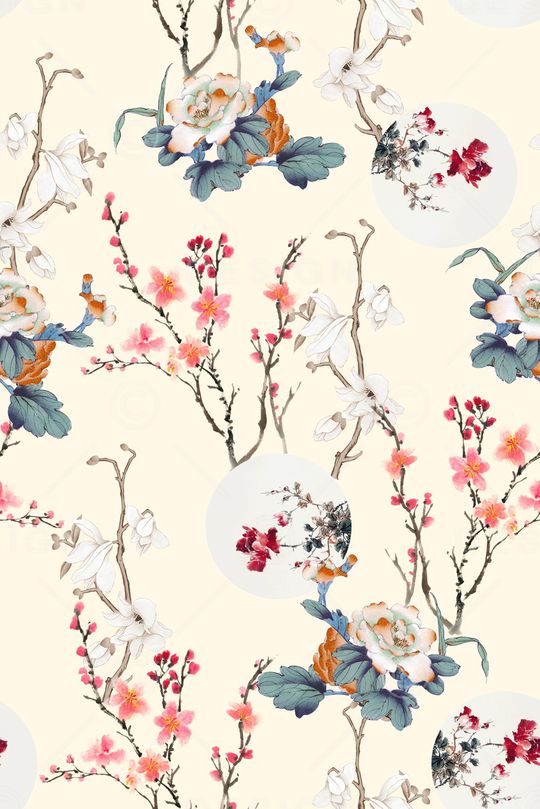 中国风花卉印花华亿平台图片