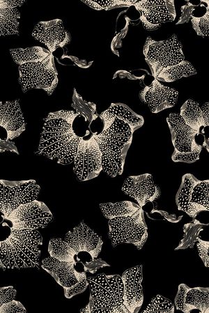 黑底花卉印花华亿平台图片