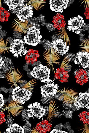 黑底花卉印花华亿平台图片