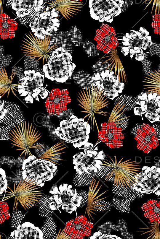 黑底花卉印花华亿平台图片