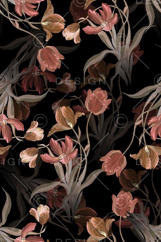 黑底花卉印花华亿平台图片