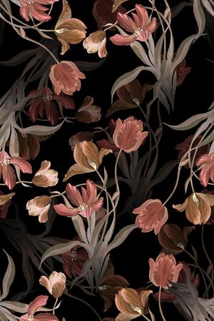 黑底花卉印花华亿平台图片