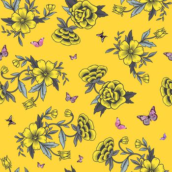 花卉蝴蝶印花华亿平台图片