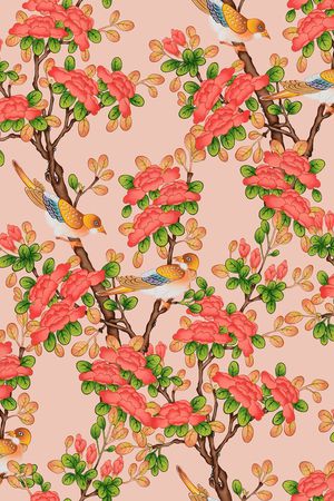 花鸟印花华亿平台图片