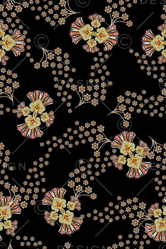 黑底花卉印花华亿平台图片