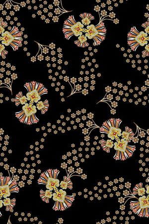 黑底花卉印花华亿平台图片