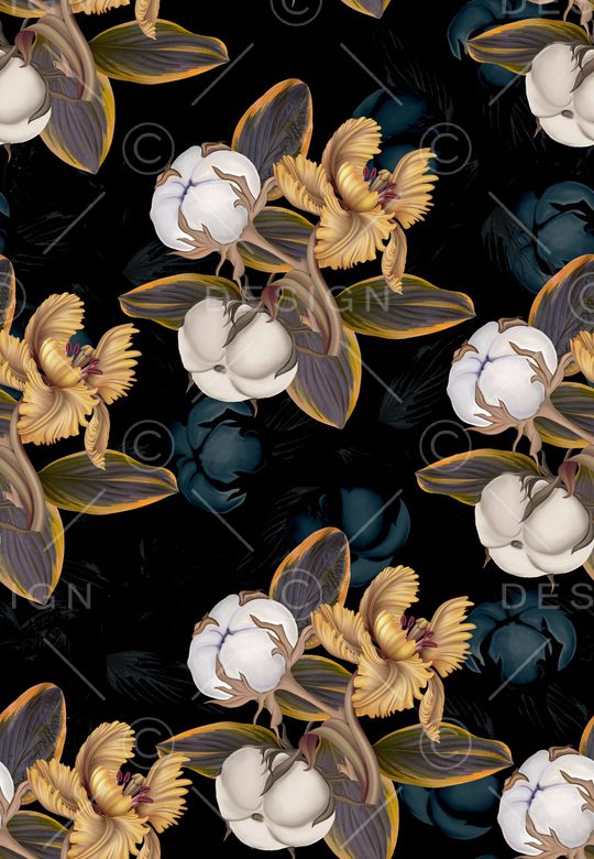 黑底花卉印花华亿平台图片