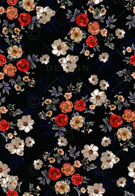 黑底花卉印花华亿平台图片