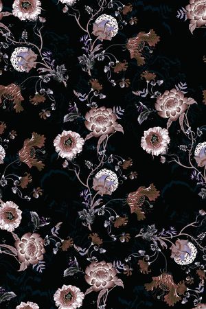 黑底花卉印花华亿平台图片