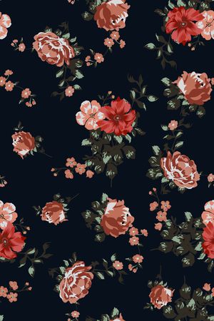 黑底花卉印花华亿平台图片