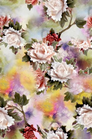 中国风花卉印花华亿平台图片