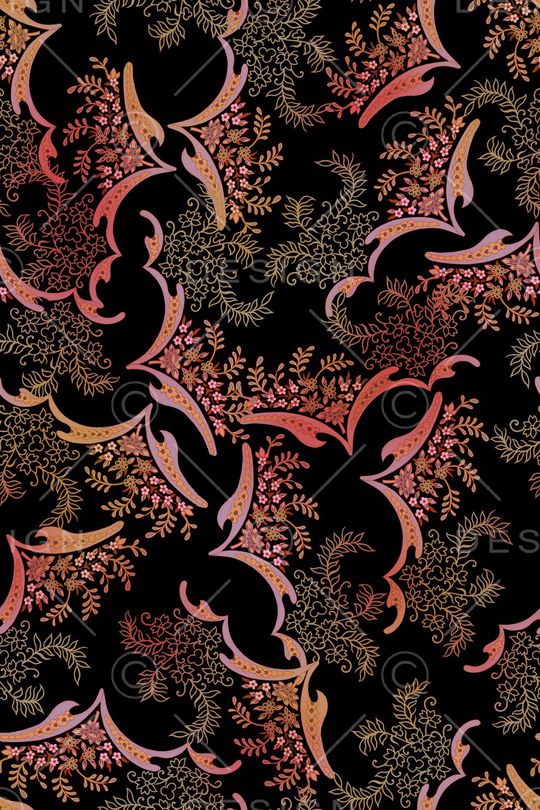 黑底花卉印花华亿平台图片