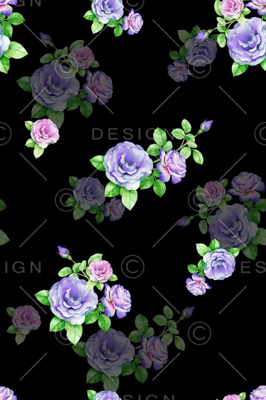 黑底花卉印花华亿平台图片