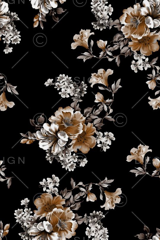 黑底花卉印花华亿平台图片