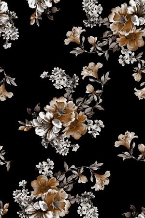 黑底花卉印花华亿平台图片