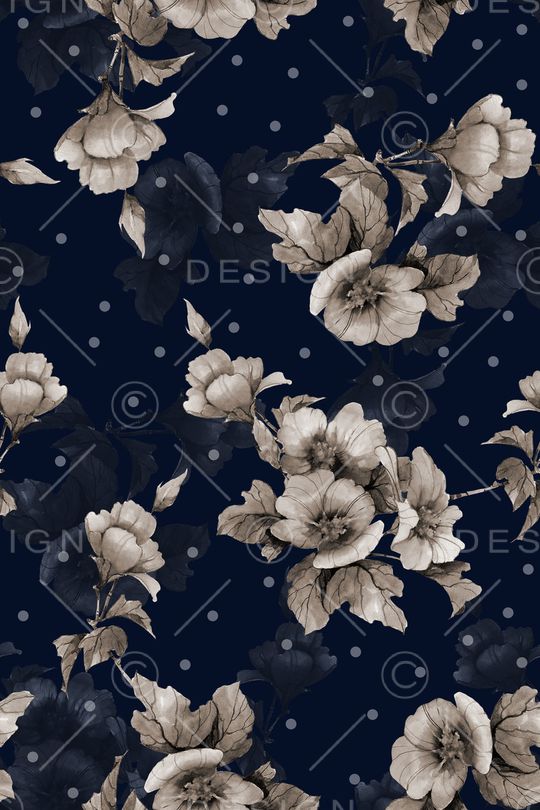 黑底花卉印花华亿平台图片