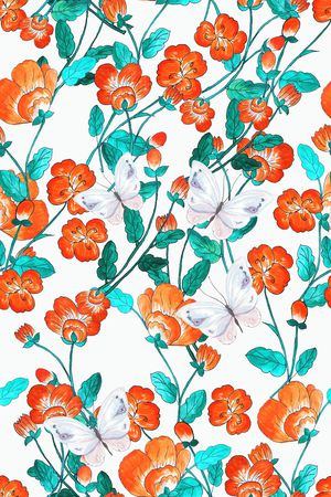 花卉蝴蝶印花华亿平台图片