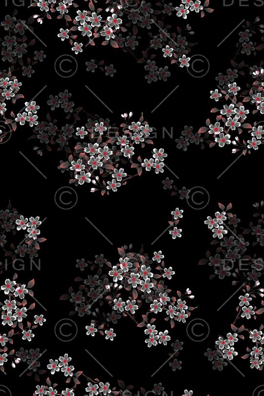 黑底花卉印花华亿平台图片