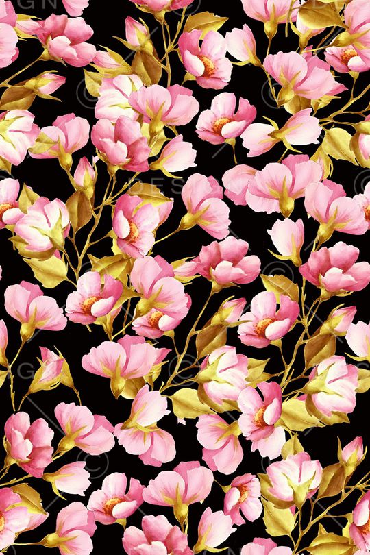 黑底花卉印花华亿平台图片