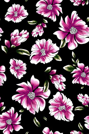 黑底花卉印花华亿平台图片