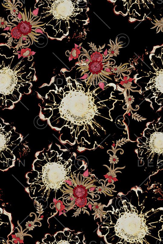 黑底花卉印花华亿平台图片