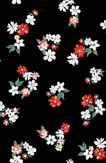 黑底花卉印花华亿平台图片