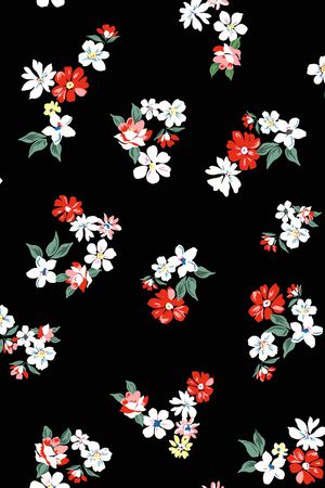 黑底花卉印花华亿平台图片