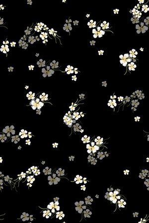 黑底花卉印花华亿平台图片