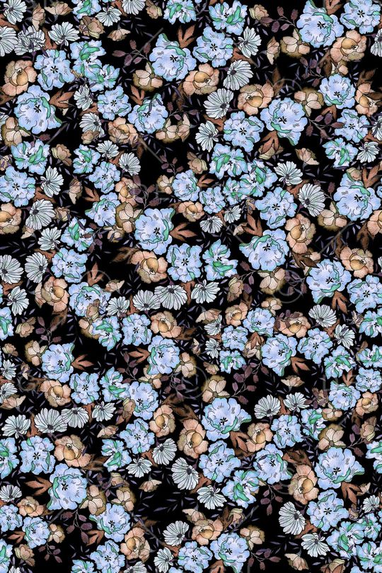 黑底花卉印花华亿平台图片