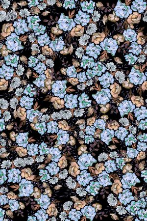 黑底花卉印花华亿平台图片