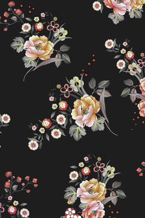 黑底花卉印花华亿平台图片